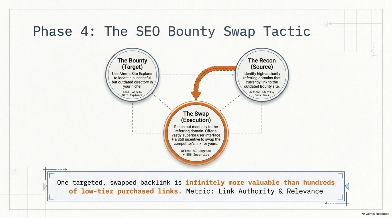 Strategy for obtaining high-quality backlinks by identifying and replacing outdated competitors.