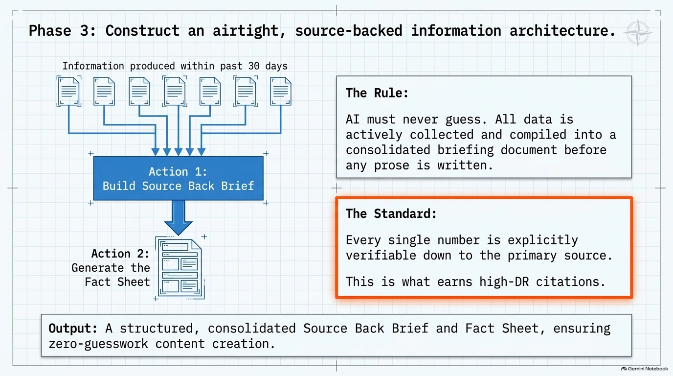 Breakdown of three published articles yielding thirteen high-DR inbound backlinks for $0.50 total API spend.