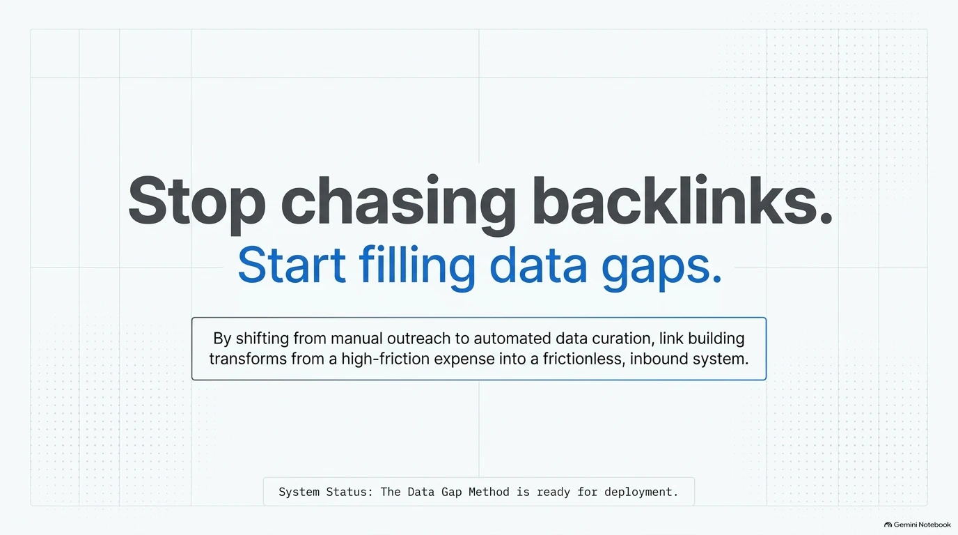 Conclusion slide encouraging a shift from manual outreach to automated data gap curation.