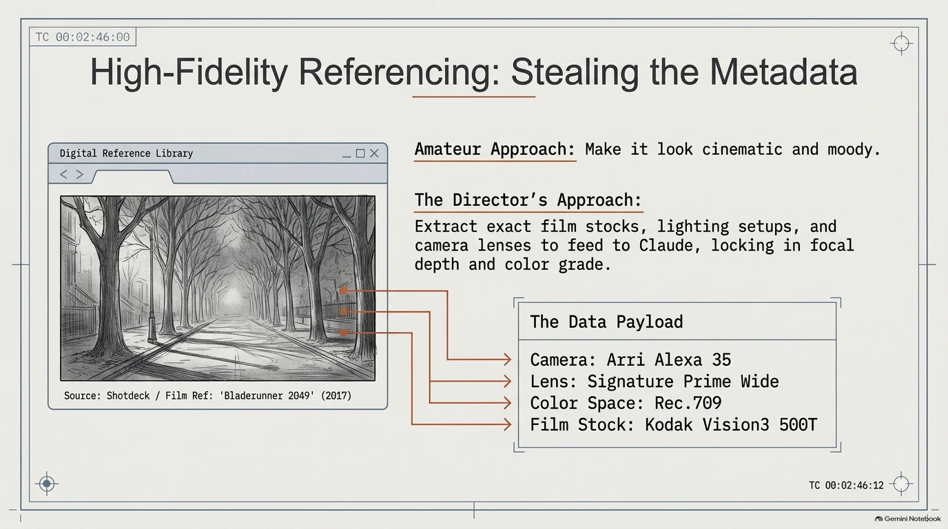 Comparison of amateur versus director approaches to extracting high-fidelity metadata from cinematic reference frames.